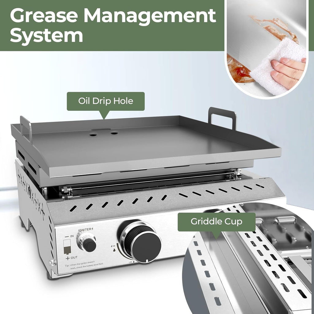 3 Burners Portable Propane Griddle，25 inch Stainless Steel Gas Grill，24,000 BTU Table Top Grill TG0130C