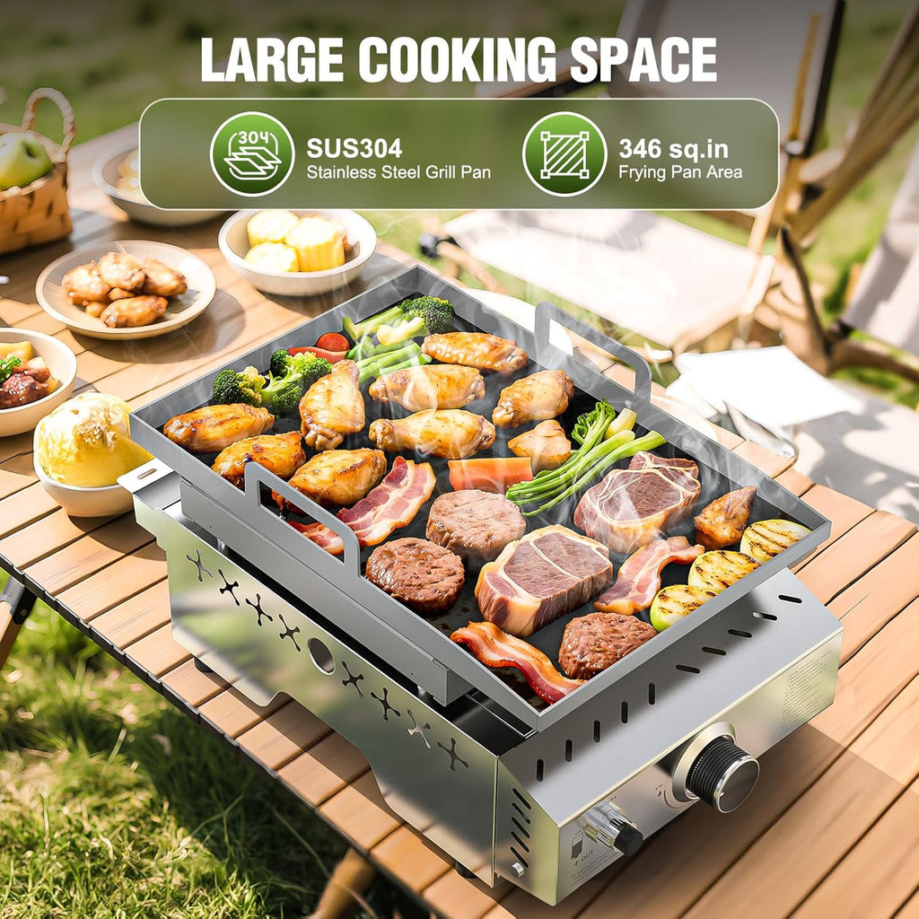 3 Burners Portable Propane Griddle，25 inch Stainless Steel Gas Grill，24,000 BTU Table Top Grill TG0130C