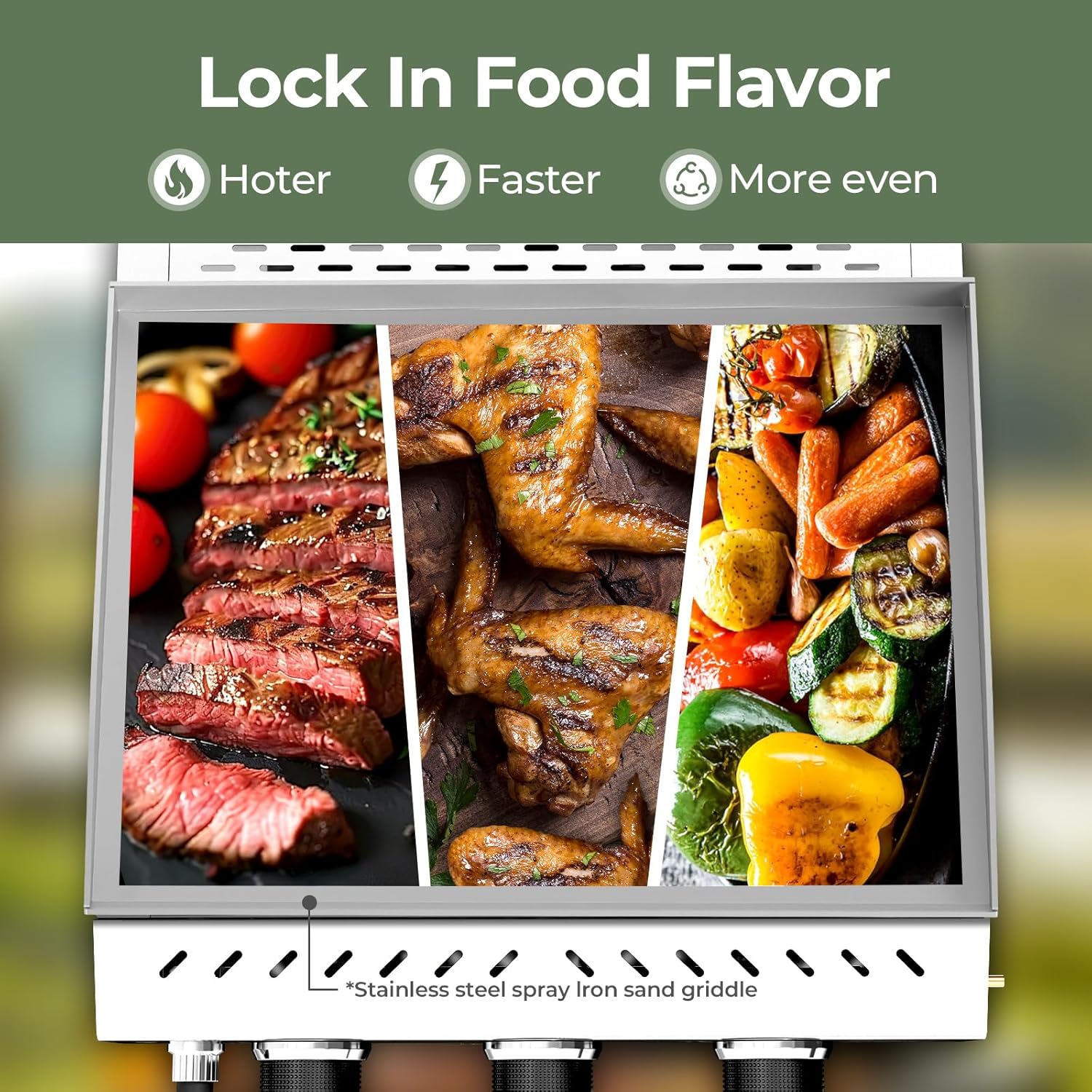 3 Burners Portable Propane Griddle，25 inch Stainless Steel Gas Grill，24,000 BTU Table Top Grill TG0130C