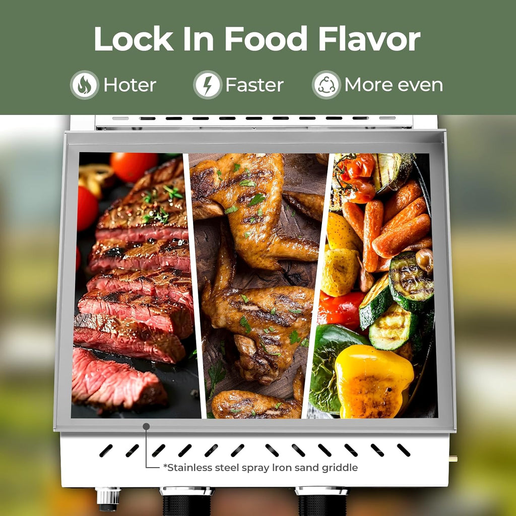 3 Burners Portable Propane Griddle，25 inch Stainless Steel Gas Grill，24,000 BTU Table Top Grill TG0130C