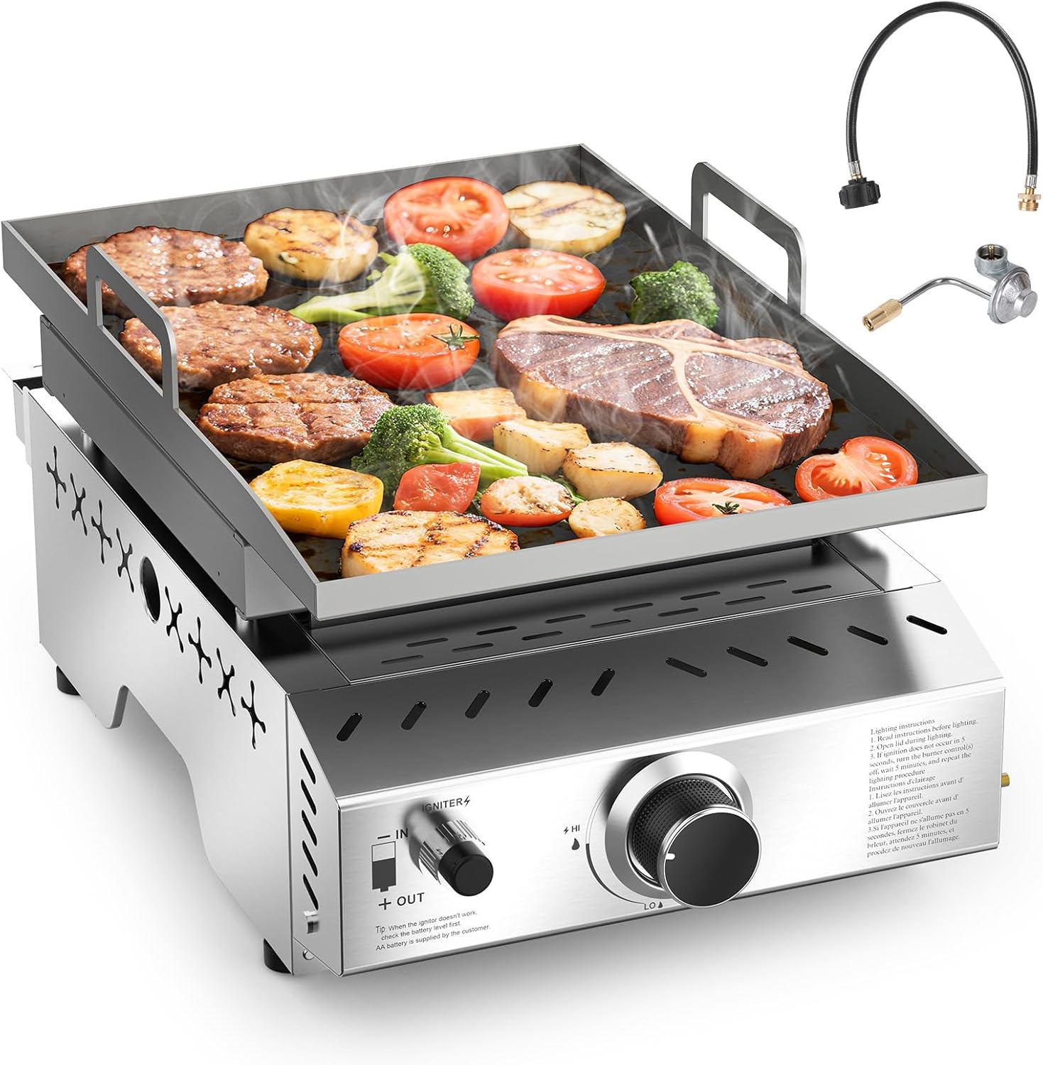 3 Burners Portable Propane Griddle，25 inch Stainless Steel Gas Grill，24,000 BTU Table Top Grill TG0130C