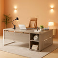 71 Inch Executive L Shaped Desk Cabinets Gray And White