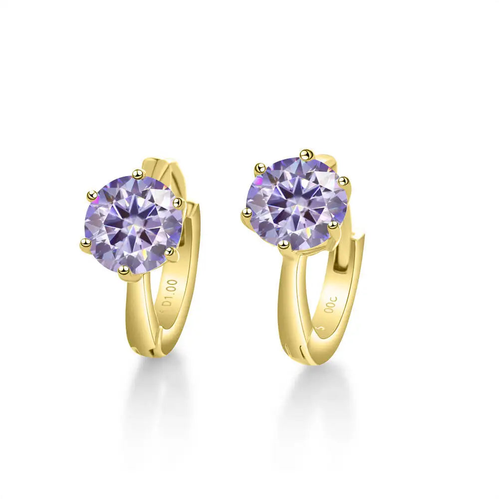 925 Sterling Silver Moissanite Clip-On Earrings Round Six-Prong White Gold