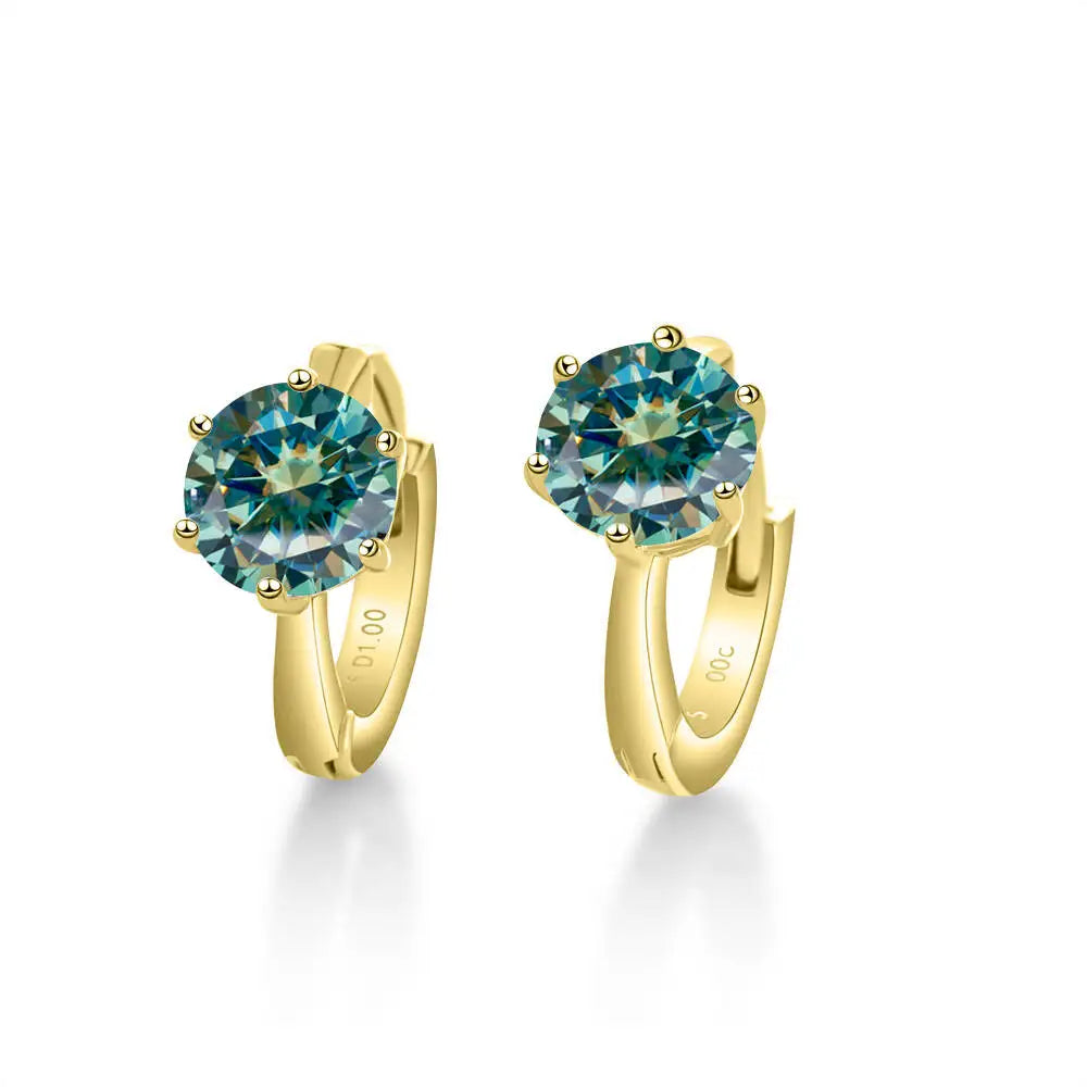 925 Sterling Silver Moissanite Clip-On Earrings Round Six-Prong White Gold