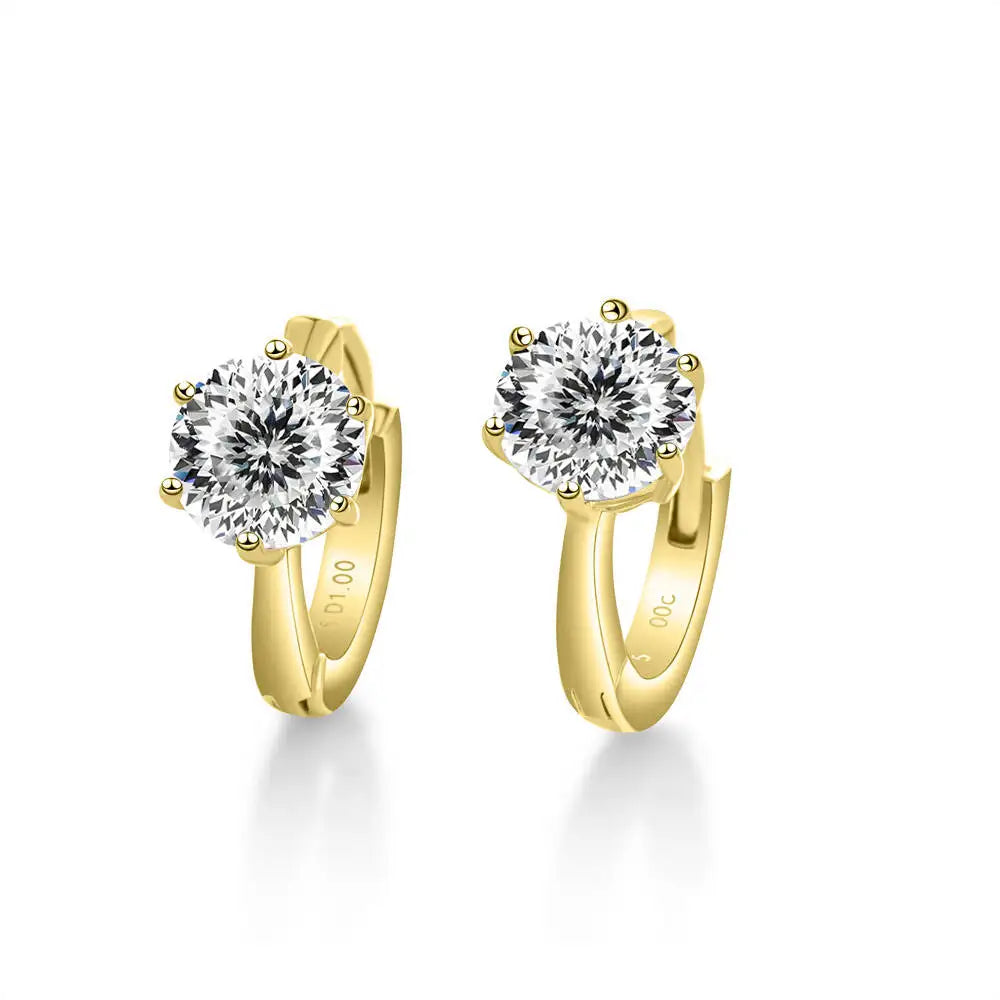 925 Sterling Silver Moissanite Clip-On Earrings Round Six-Prong White Gold