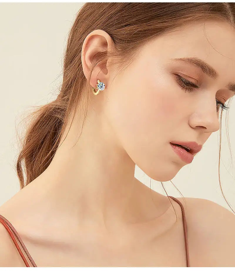 925 Sterling Silver Moissanite Clip-On Earrings Round Six-Prong White Gold