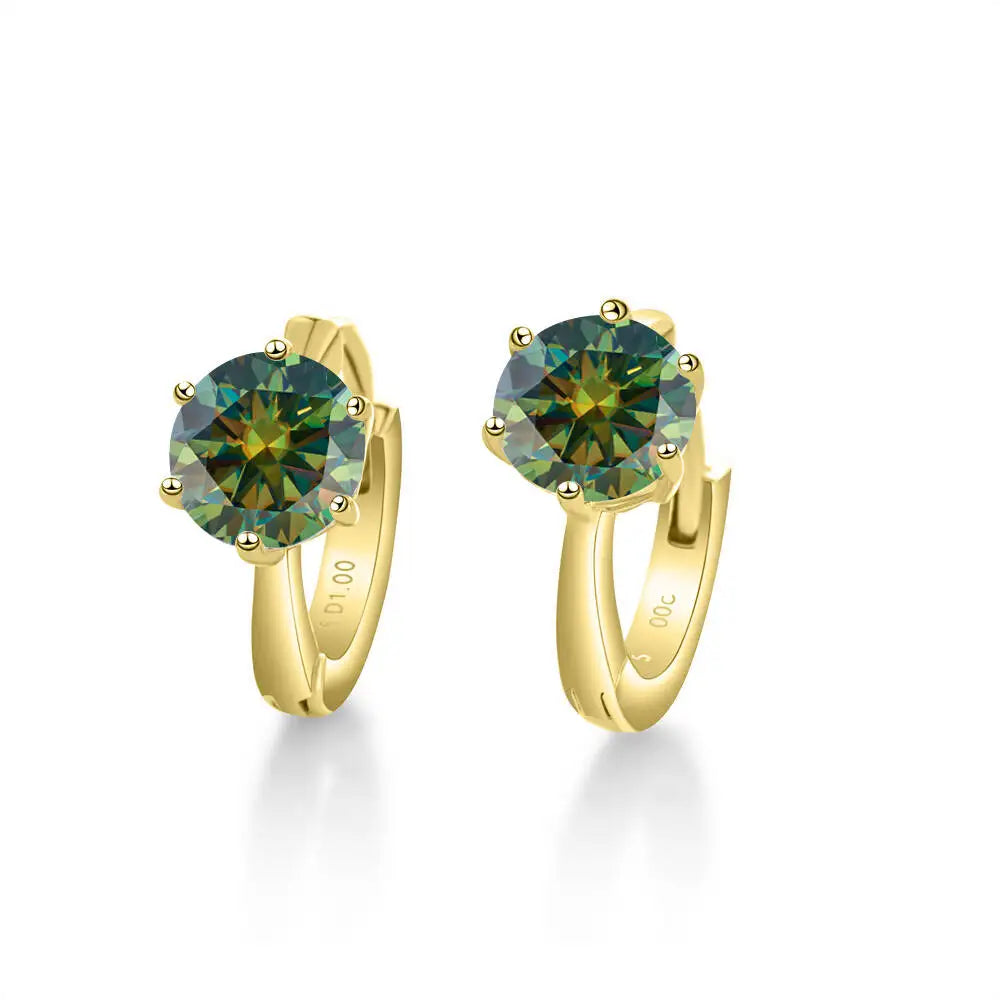 925 Sterling Silver Moissanite Clip-On Earrings Round Six-Prong White Gold