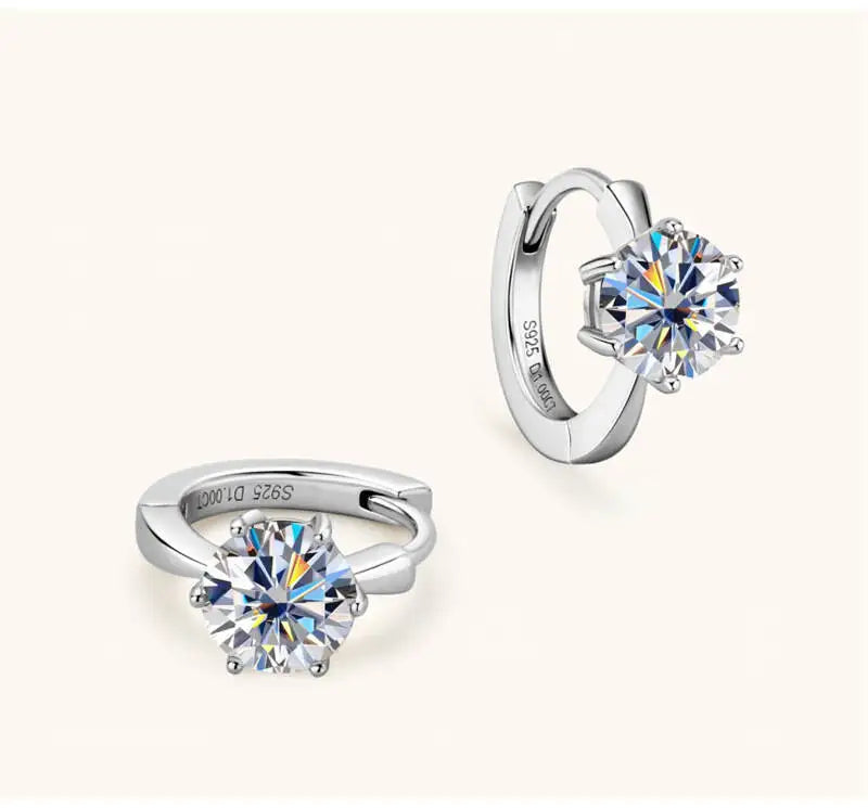 925 Sterling Silver Moissanite Clip-On Earrings Round Six-Prong White Gold