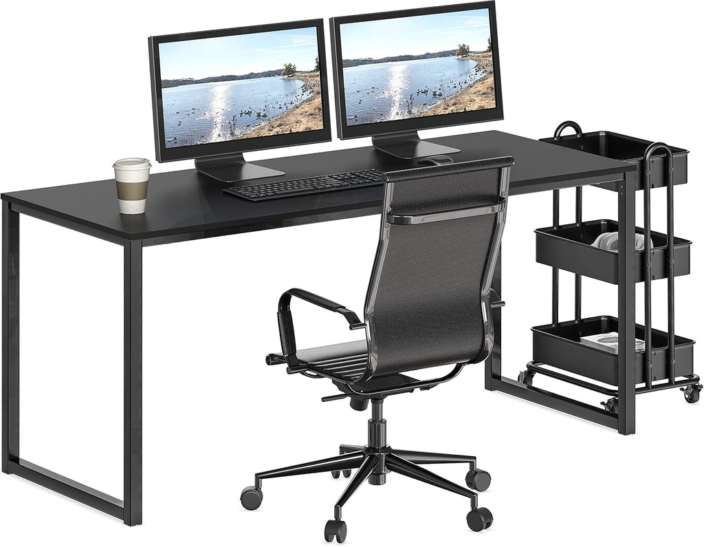 55 Inch Black Computer Desk Powder Coated Steel Frame