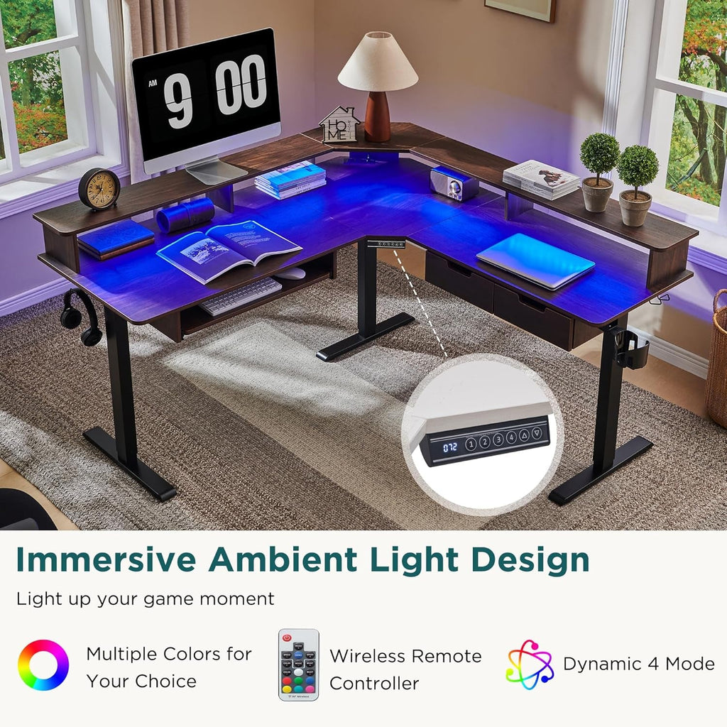 60 Inch Elevated Electric Standing Desk Dark Walnut