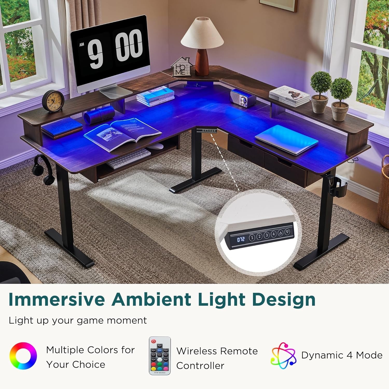 60 Inch Elevated Electric Standing Desk Dark Walnut