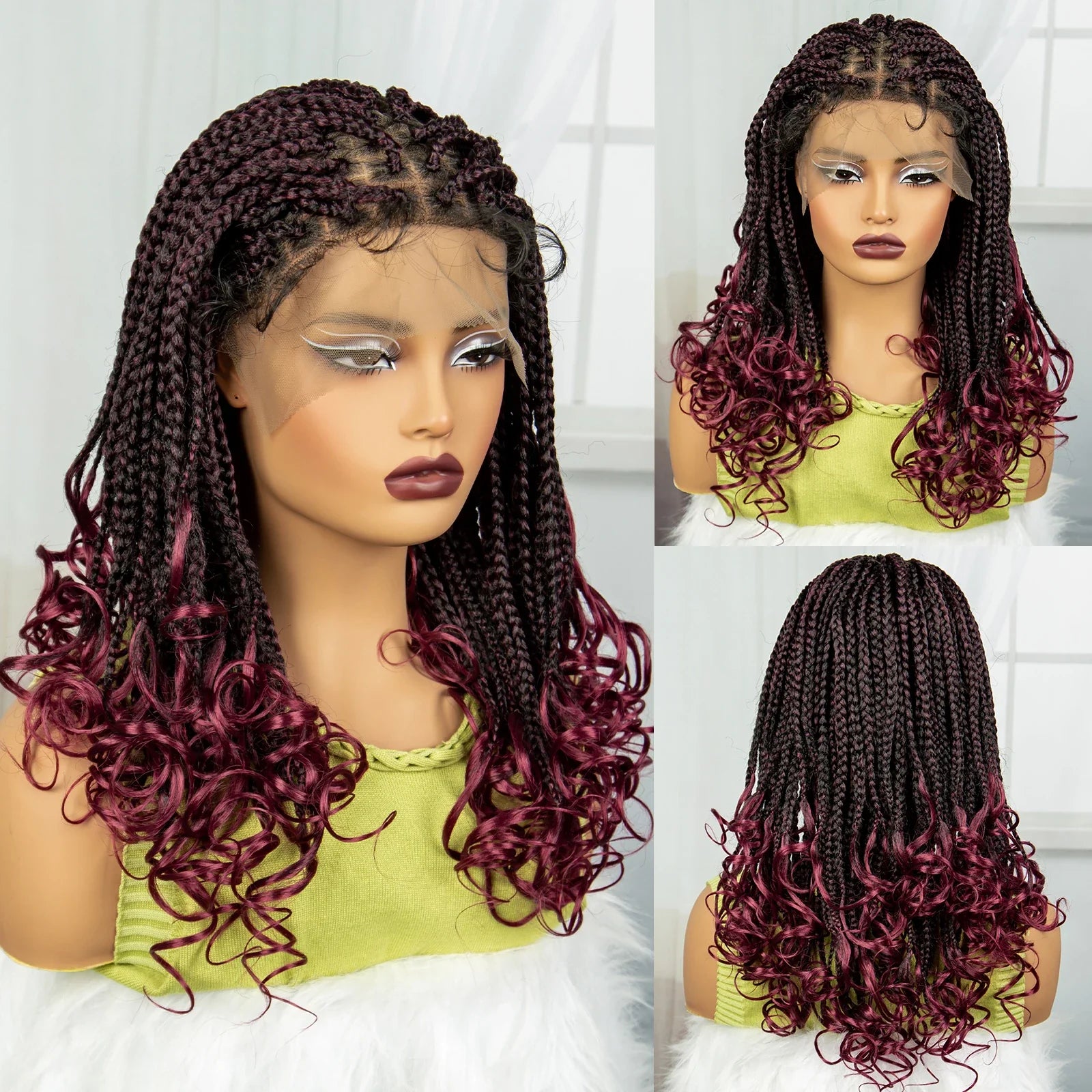 360° Full Lace Knotless Braids Wig with Wavy Ends | Baby Hair