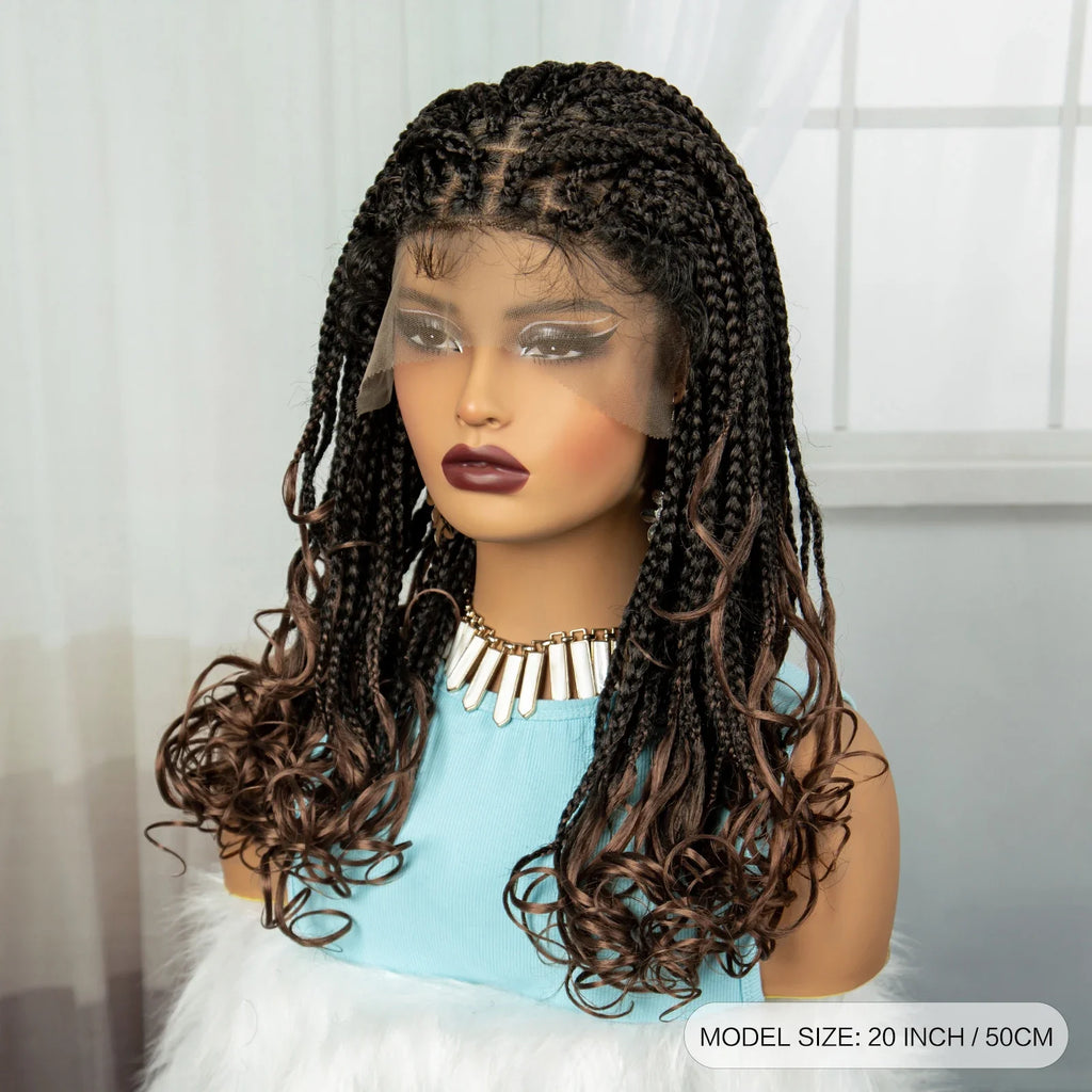 360° Full Lace Knotless Braids Wig with Wavy Ends | Baby Hair