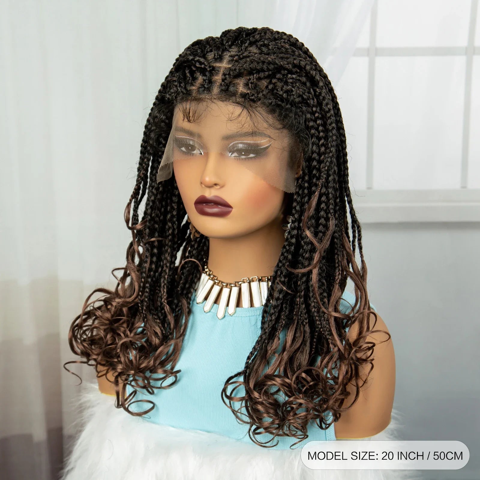 360° Full Lace Knotless Braids Wig with Wavy Ends | Baby Hair