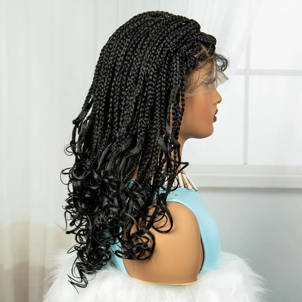 360° Full Lace Knotless Braids Wig with Wavy Ends | Baby Hair