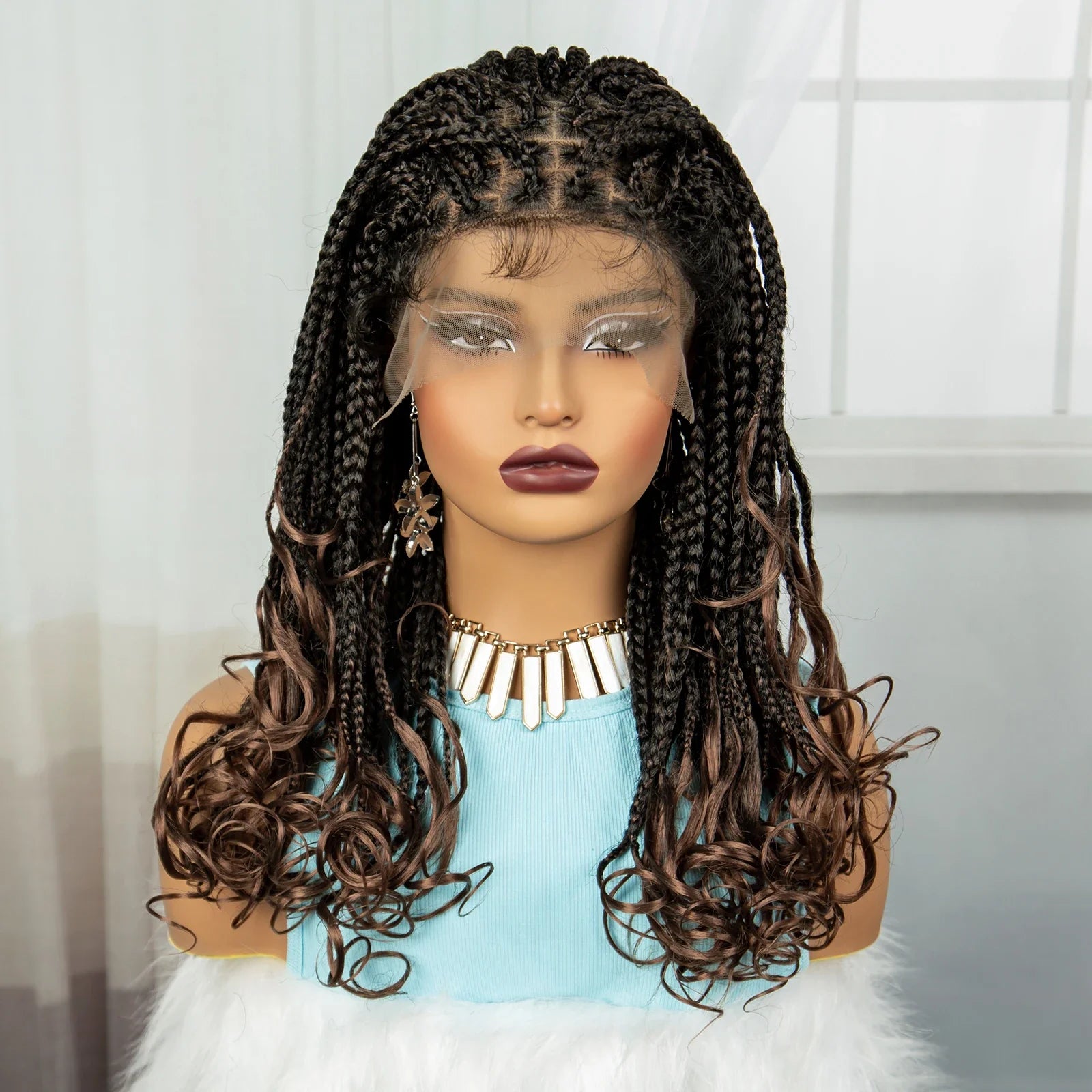 360° Full Lace Knotless Braids Wig with Wavy Ends | Baby Hair
