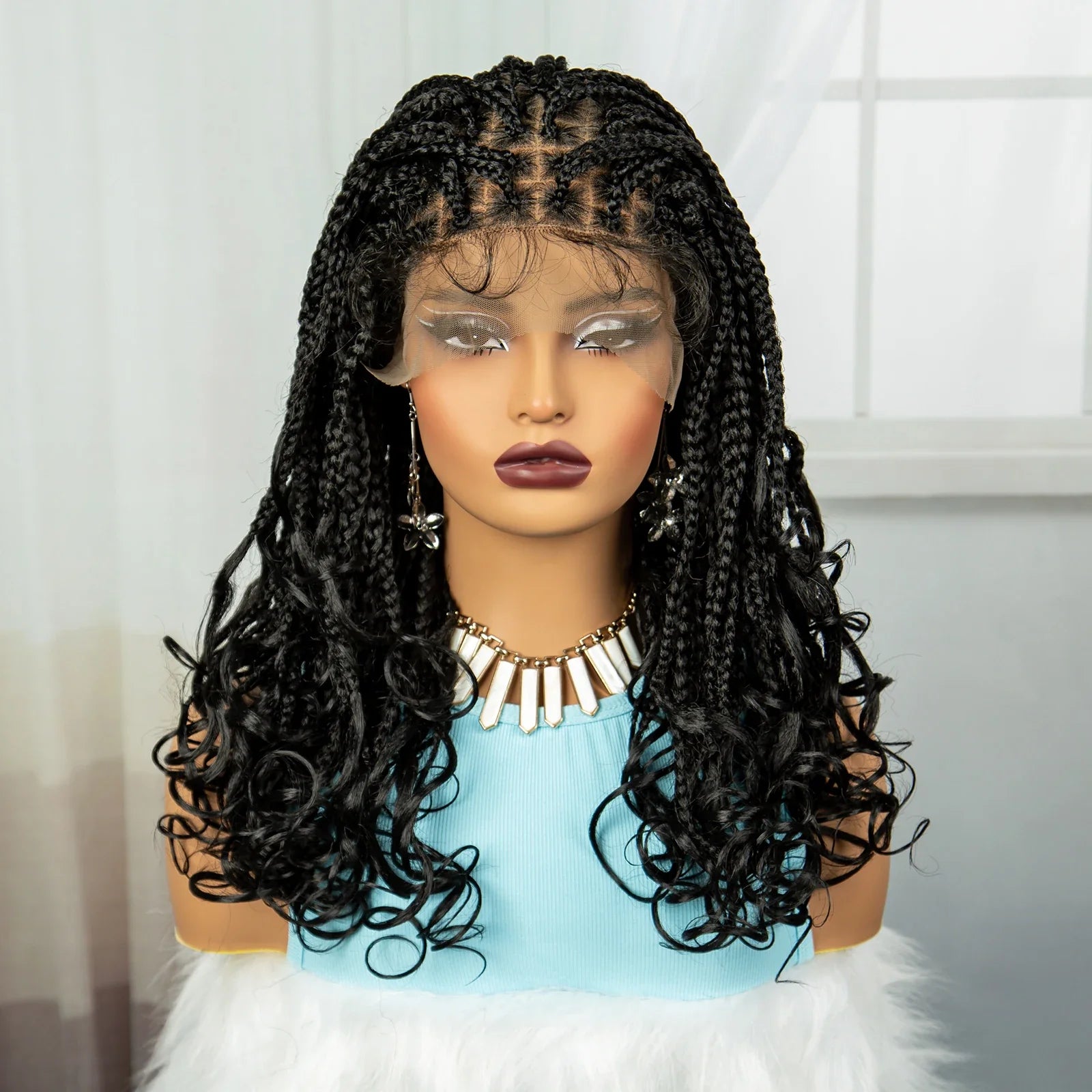 360° Full Lace Knotless Braids Wig with Wavy Ends | Baby Hair