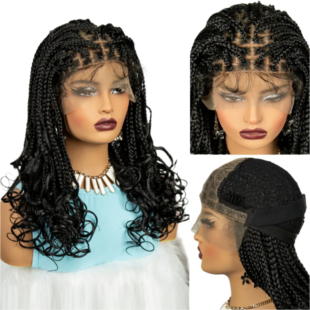 360° Full Lace Knotless Braids Wig with Wavy Ends | Baby Hair