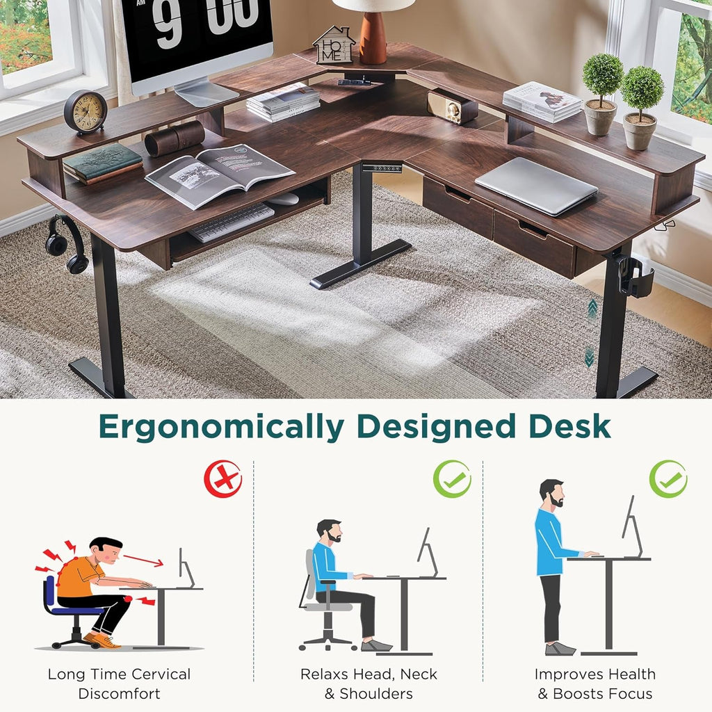 60 Inch Elevated Electric Standing Desk Dark Walnut