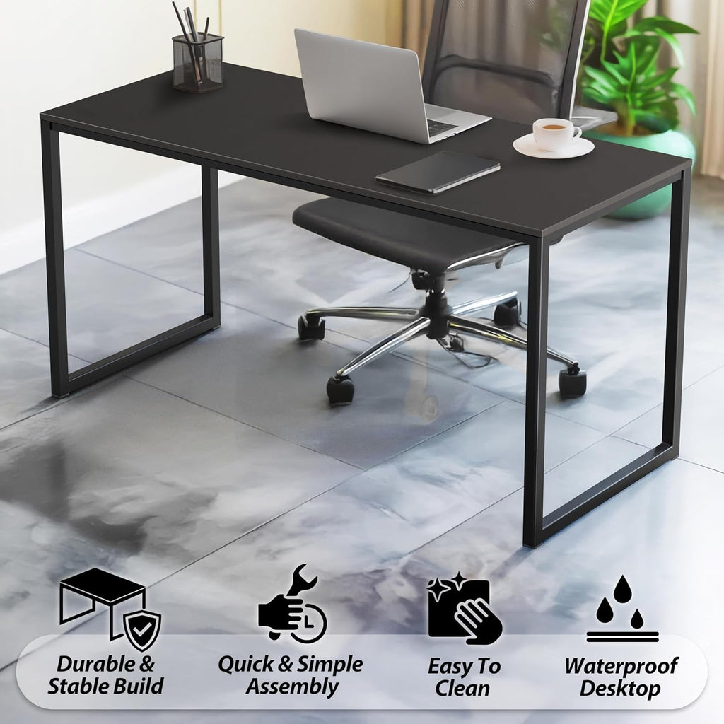 55 Inch Black Computer Desk Powder Coated Steel Frame