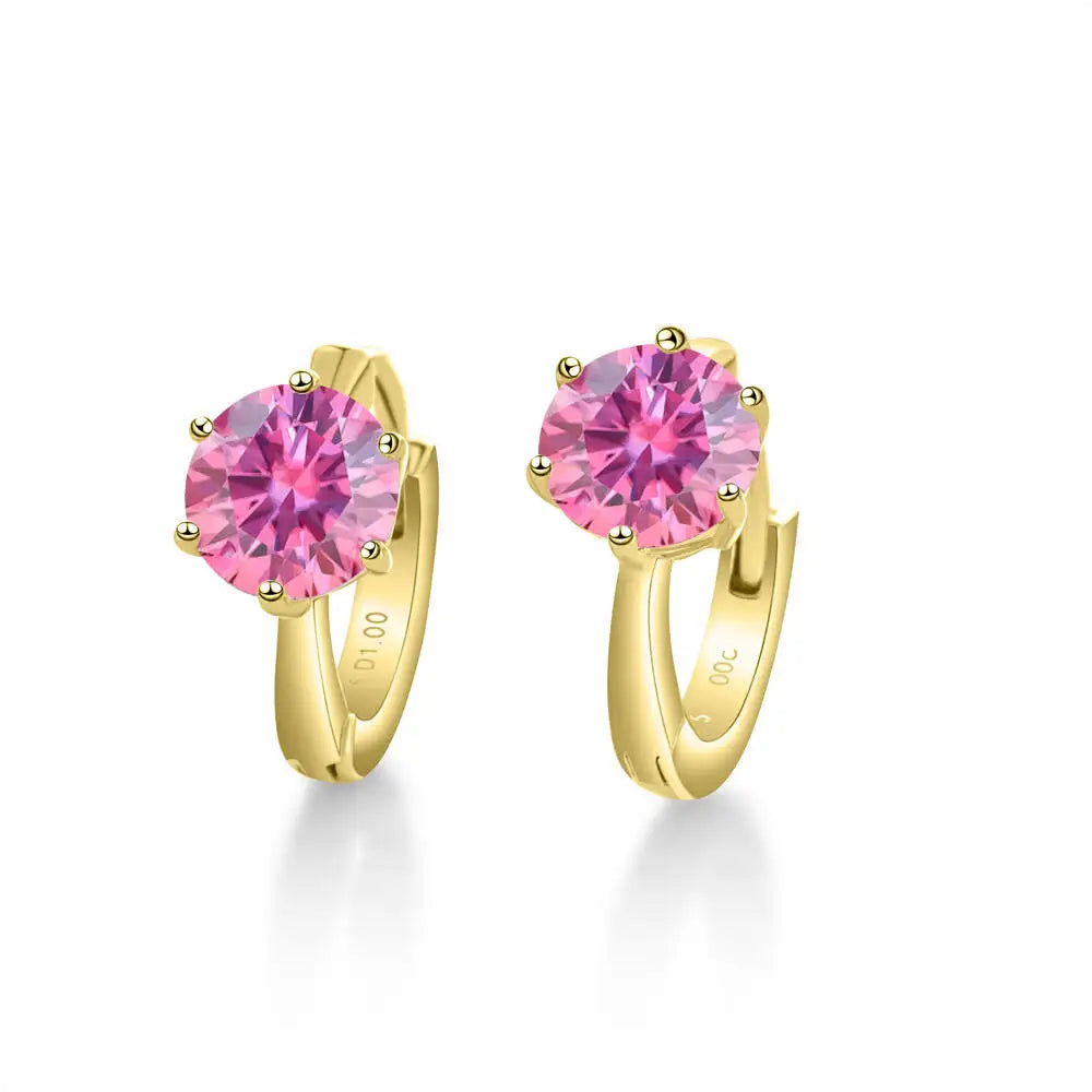 925 Sterling Silver Moissanite Clip-On Earrings Round Six-Prong White Gold